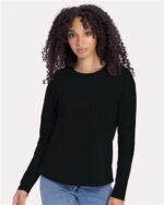 Next Level Women's Cotton Long Sleeve T-Shirt, Classic Fit Crewneck Tee, XS - 3XL