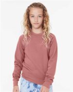 BELLA + CANVAS Youth Crewneck Sweatshirt, Long Sleeve Sponge Fleece Pullover Sweater