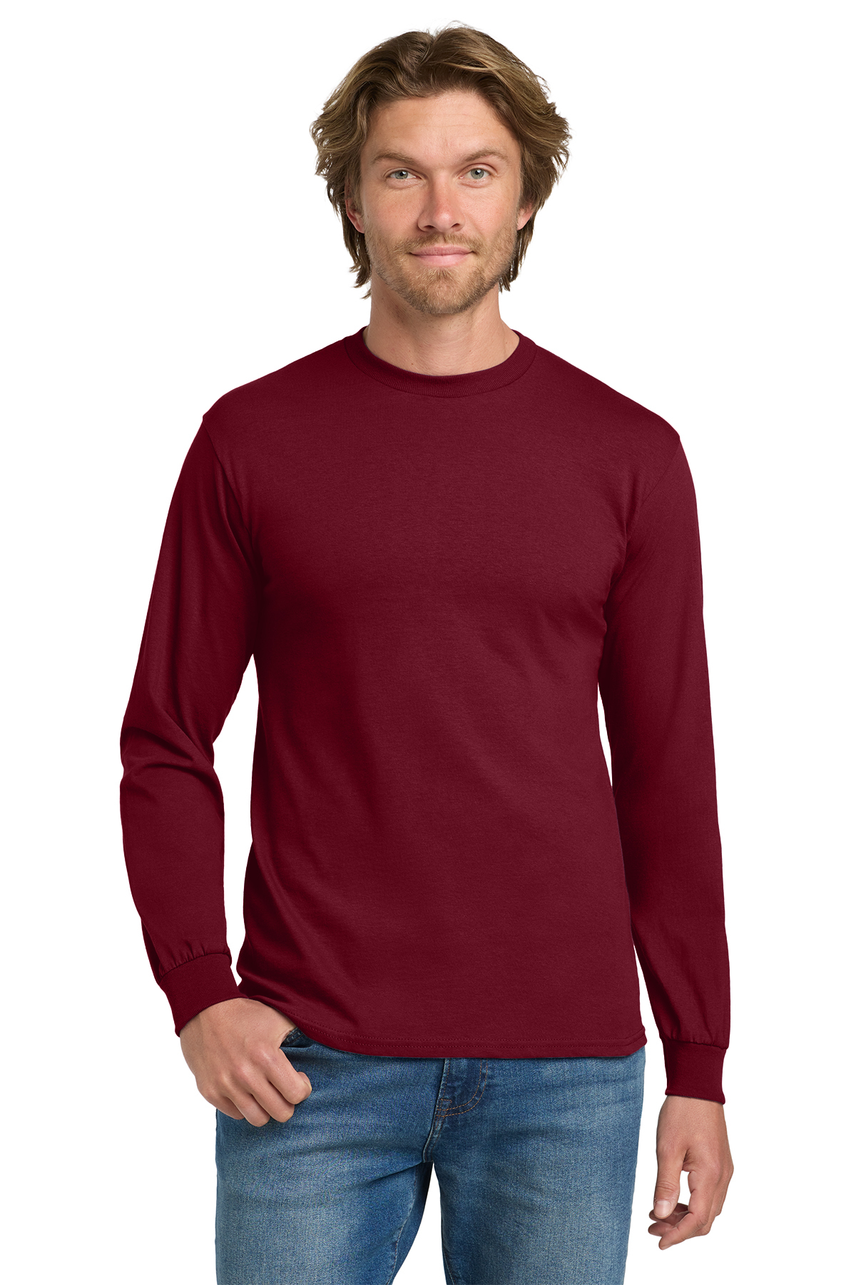 1200W-1950-CardinalRd-0-5400CardinalRdModelFront2 Gildan Heavy Cotton 100% Cotton Long Sleeve T-Shirt - Image 1