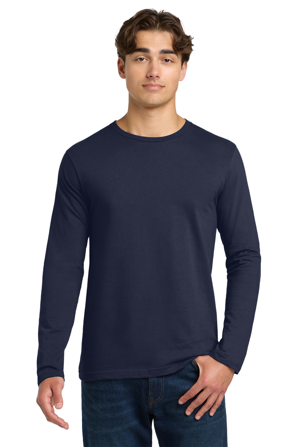 1200W-7121-Navy-0-64400NavyModelFront3 Gildan Softstyle Long Sleeve T-Shirt, 100% Ring Spun Cotton - Image 1